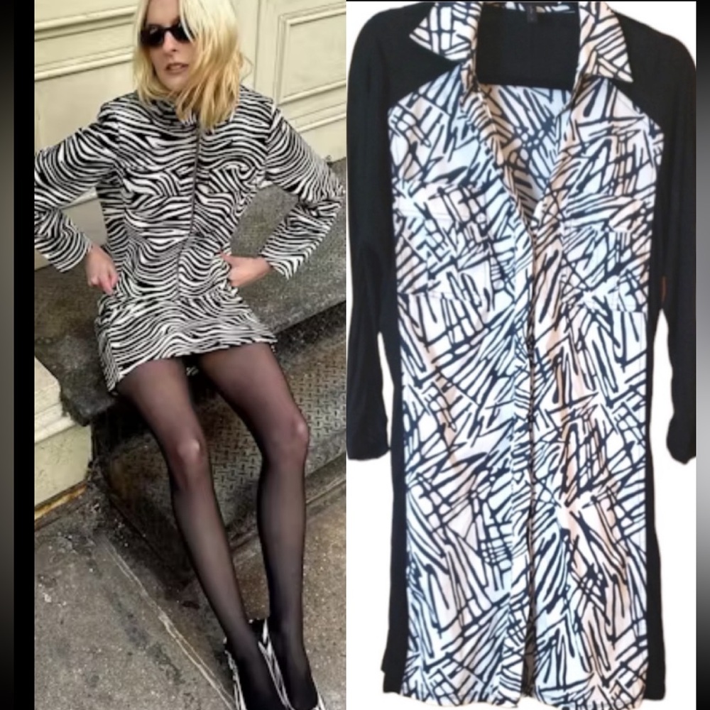 Bcbg MaxAzria zebra combo jersey shirt dress 90’s vintage